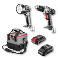 Zestaw elektronarzędzi akumulatorowych GRAPHITE: wiertarko-wkrętarka, latarka, torba, akumulator Energy+ 18 V, Li-Ion 2.0 Ah, ładowarka 58G016