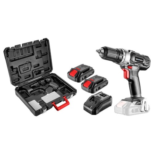 Wiertarko-wkrętarka akumulatorowa Energy+ GRAPHITE 18V, Li-Ion, uchwyt 13 mm, 2 aku 2Ah, ład, walizka 58G006-SET2