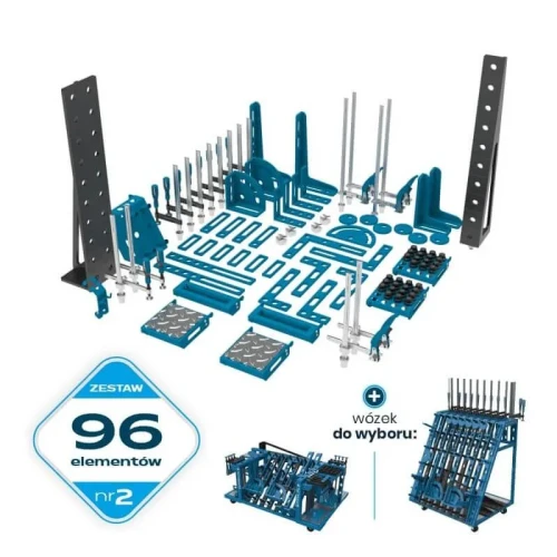 Zestaw narzędzi (96 elementów) nr 2 do stołów spawalniczych PRO + Wózek narzędziowy