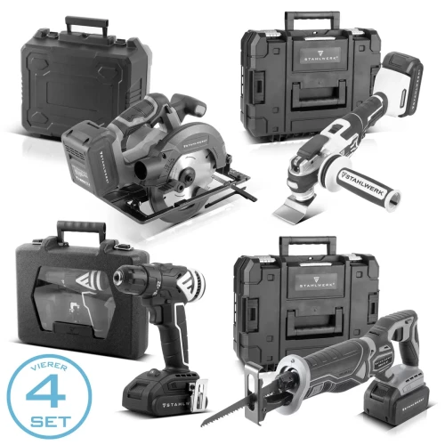 Zestaw akumulatorowy Stahlwerk - Pilarka, Oscylacyjne narzędzie, Wiertarko-wkrętarka