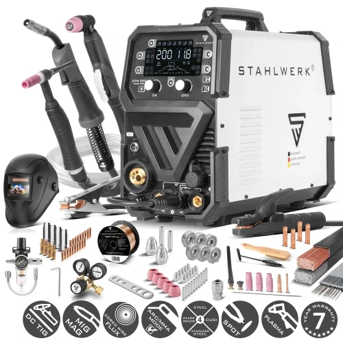 Stahlwerk CTM-250 Puls Pro 6w1 | Spawarka MIG/MAG TIG Plazma Flux - Zestaw z Przyłbicą