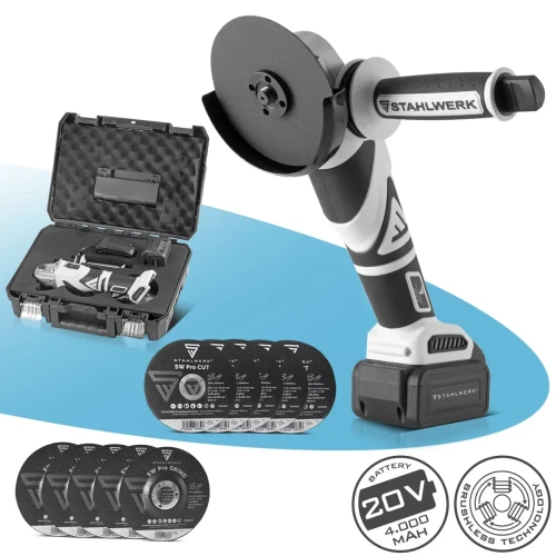Bezszczotkowa akumulatorowa szlifierka kątowa Stahlwerk AWS-20 - 20 V | 0 - 7500 min