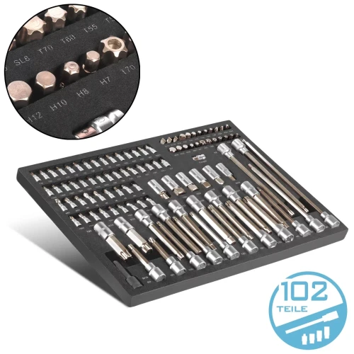 Zestaw kluczy nasadowych i bitów STAHLWERK - 102 części | wkładka do wózka