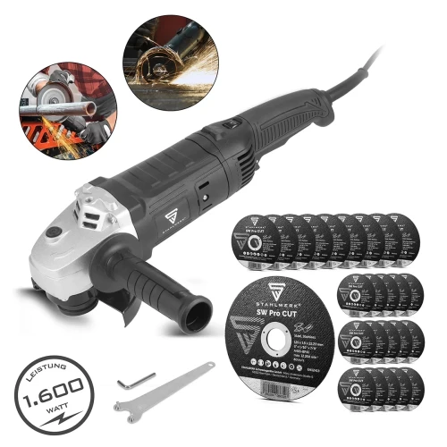 Szlifierka kątowa STAHLWERK WS-1600 ST z zestawem 25 tarcz tnących