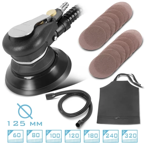 Pneumatyczna szlifierka mimośrodowa STAHLWERK DES-125 ST z zestawem tarcz