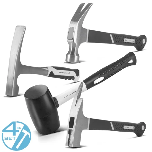 Zestaw 4 młotków STAHLWERK - Młotek cęgowy, murarski, dekarski, gumowy