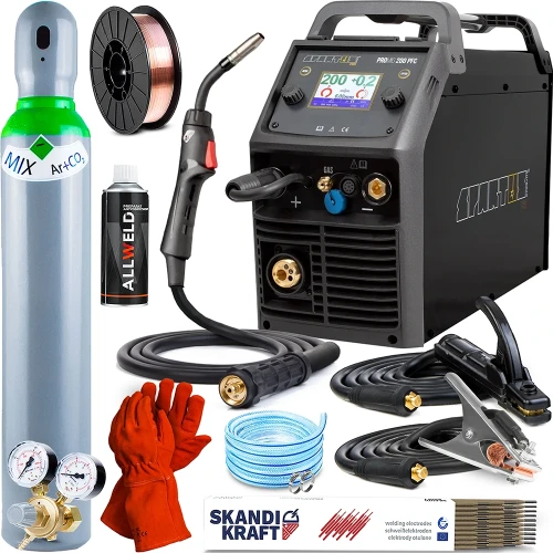 Spartus ProMIG 200 PFC z uchwytem SPM 150R - 3m Spawarka MIG MAG TIG DC MMA - Zestaw #1 AK