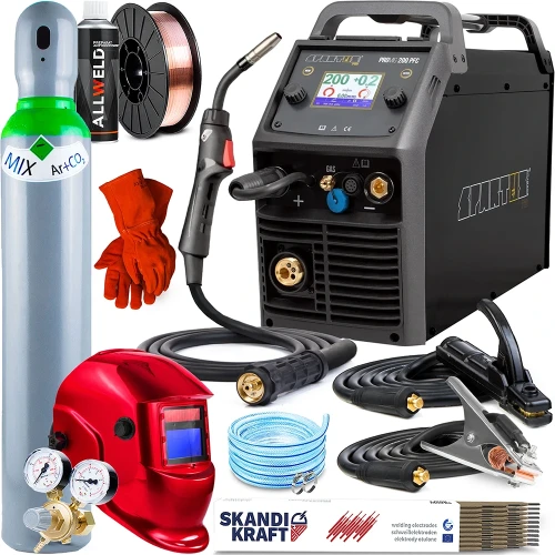 Spartus ProMIG 200 PFC z uchwytem SPM 150R - 3m Spawarka MIG MAG TIG DC MMA - Zestaw #2 AK