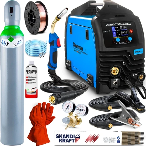 Spawarka Migomat Sherman MIG Digimig 215 LCD Dual Puls Synergia - Zestaw #1 AK