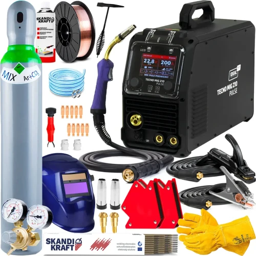 Ideal TECNO MIG 210 PULSE LCD Black Series 4x4 Spawarka 230 200A Synergia - Zestaw #3