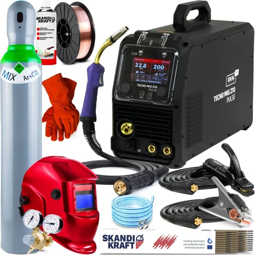 Ideal TECNO MIG 210 PULSE LCD Black Series 4x4 Spawarka 230 200A Synergia - Zestaw #2 AK
