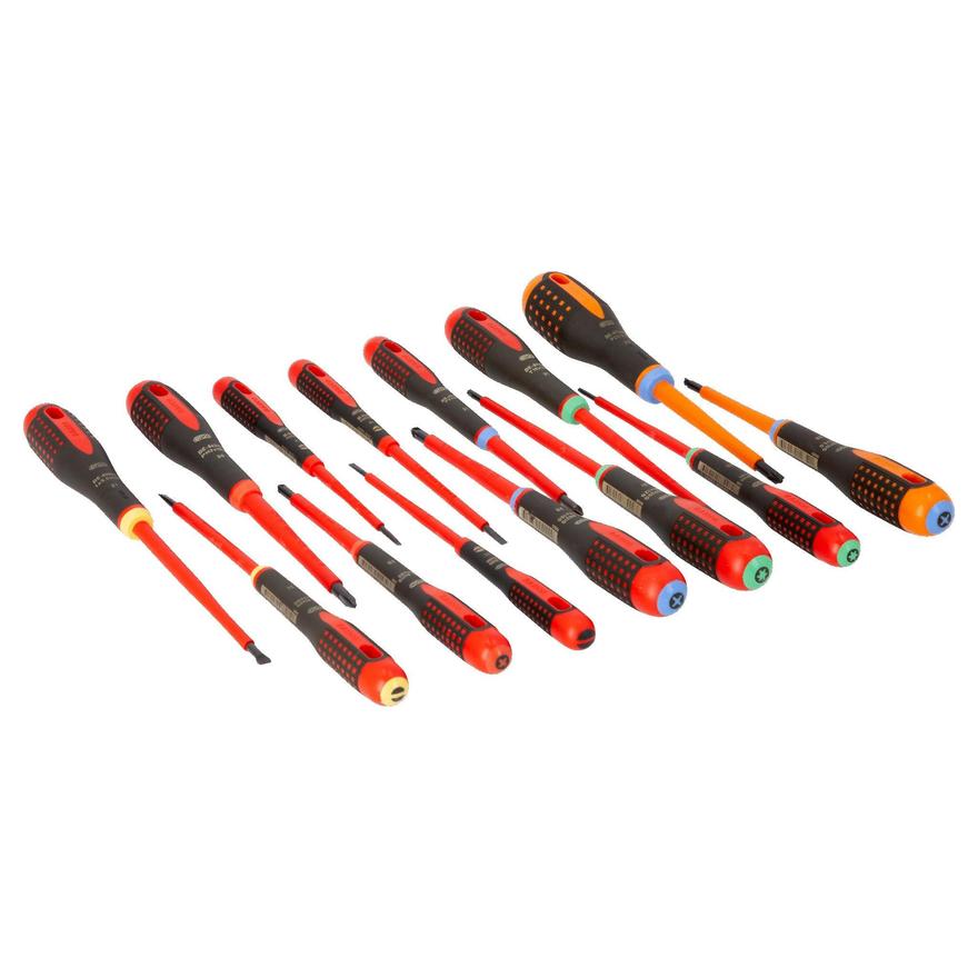  Zestaw wkrętaków izolowanych ERGO™, 14 el.. Do śrub prostych, Phillips, Pozidriv, TORX® i kombinowanych PZ BE-9876S