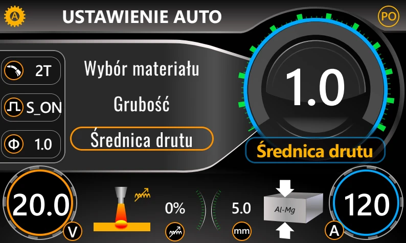 Jak dobrać Średnicę drutu - Wyświetlacz