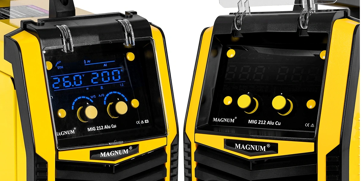 Spawarka inwertorowa Magnum MIG 212 Alu Cu Synergia - Włączony I Wyłączony Ekran