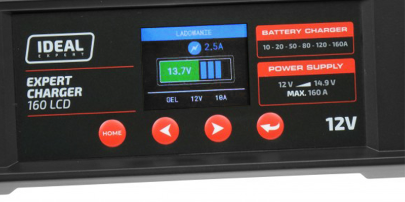 Prostownik do ładowania akumulatorów IDEAL Expert Charger 160 LCD 12V - Ekran