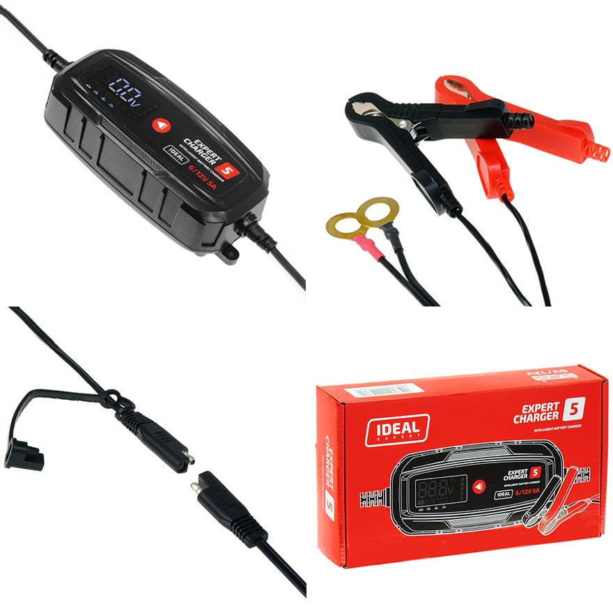 Prostownik Samochodowy Ideal EXPERT CHARGER 5 6/12V - WET GEL MF AGM EFB CAL LFP - Kolaż