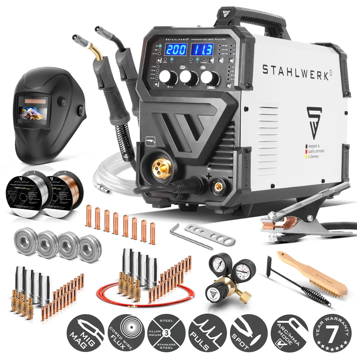Spawarka 5w1 Stahlwerk MIG MAG 200 Spot Pulse Pro - TIG Lift, MMA - Główne Zdjęcie