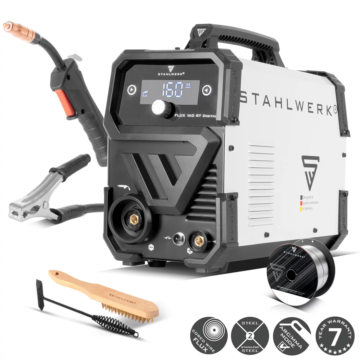 Spawarka Stahlwerk FLUX 160 ST Digital 160A Synergia - MMA, TIG Lift, FLUX - Główne Zdjęcie