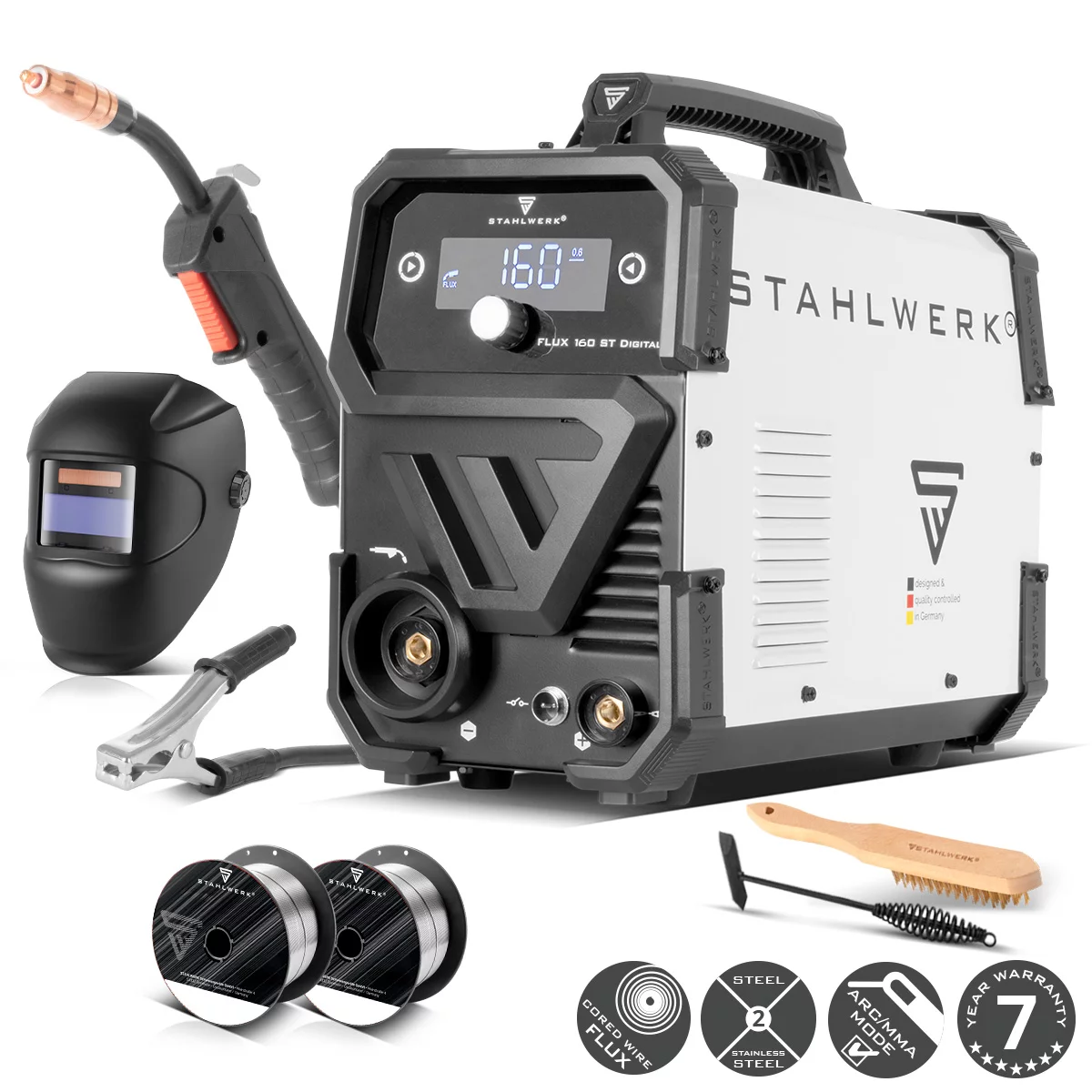 Spawarka Stahlwerk FLUX 160 ST Digital 160A Synergia - MMA, TIG Lift, FLUX Zestaw - Główne Zdjęcie
