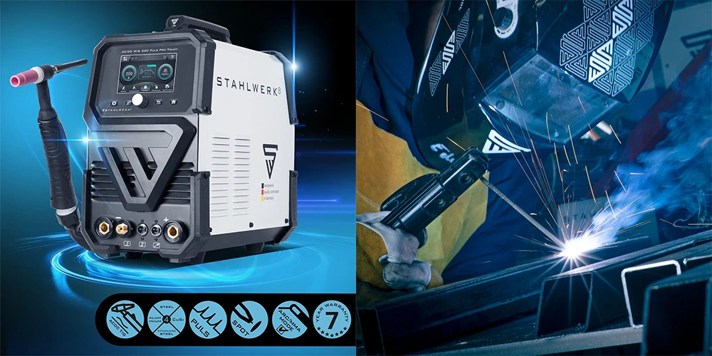 Spawarka Stahlwerk TIG AC/DC 200 Puls Pro Touch 200A MMA SPOT Zestaw - Kolaż