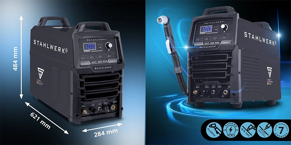 Przecinarka plazmowa Stahlwerk CUT 100 Pro HF - 100 A cięcie do 44 mm - Zestaw - Kolaż