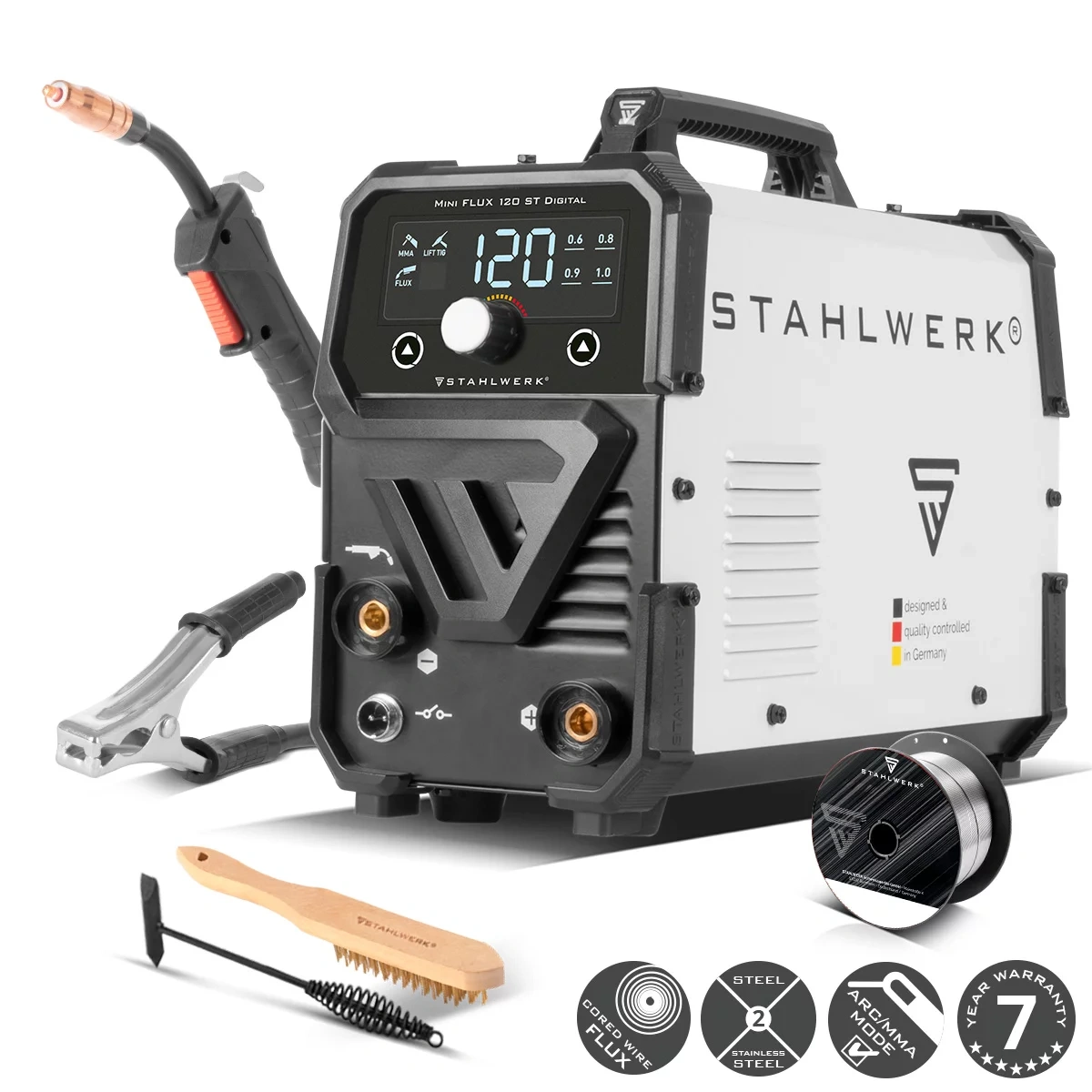 Spawarka Stahlwerk Mini FLUX 120 ST Digital - Synergia | TIG Lift | MMA | FLUX - Główne Zdjęcie