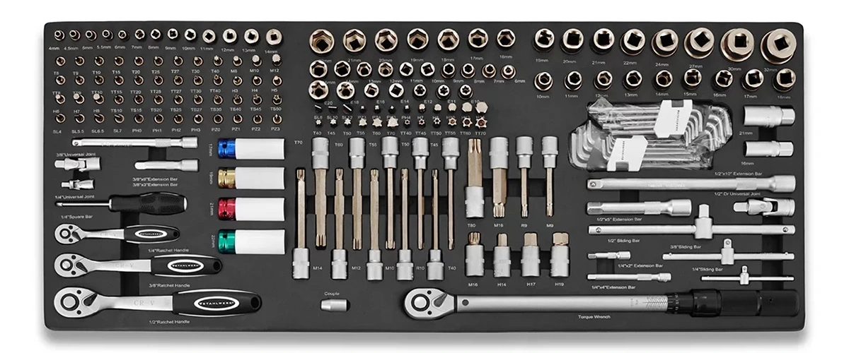 Wkładka narzędziowa Stahlwerk - Zestaw 186 kluczy nasadowych i bitów 3/8" 1/2" 1/4 - Główne Zdjęcie