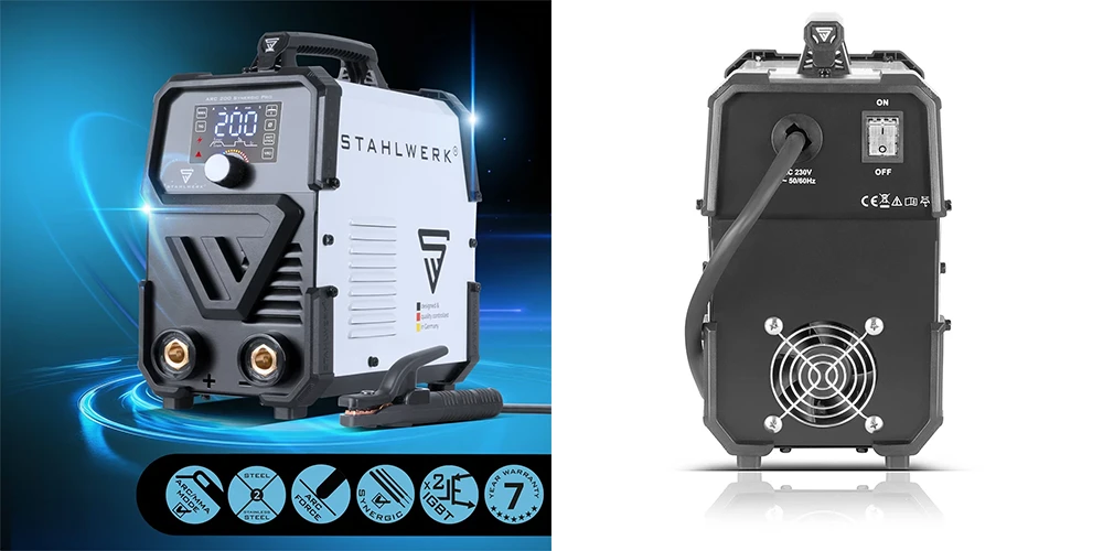 Spawarka elektrodowa Stahlwerk ARC 200 Synergic Pro 200A MMA TIG Lift - Zestaw - Kolaż