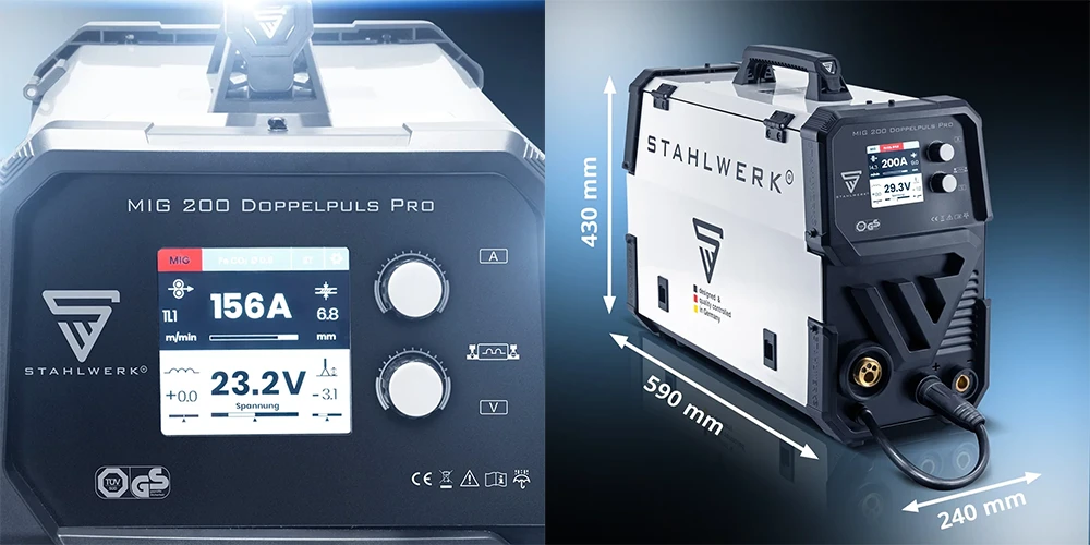 Spawarka inwertorowa Stahlwerk MIG MAG 200 Dual Puls Pro 200A Synergia MMA - Kolaż