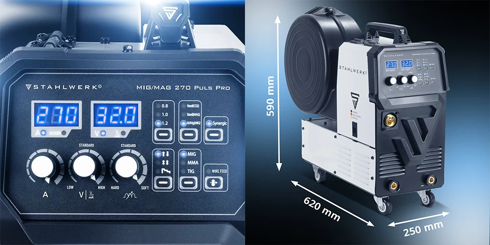 Spawarka 4w1 Stahlwerk MIG MAG 270 Puls Pro - TIG Lift | MMA | Synergia | 4-Rolkowa - Kolaż