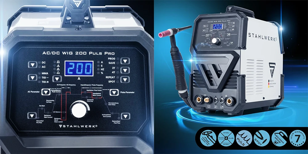 Spawarka wielofunkcyjna Stahlwerk TIG AC DC 200 Pulse Pro MMA 200A - Kolaż