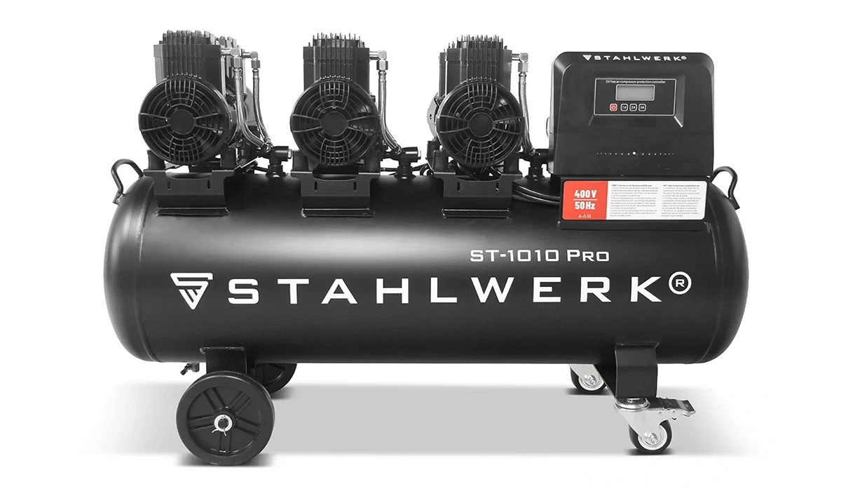 Kompresor bezolejowy Stahlwerk ST-1010 Pro - 10 bar | 5,91 KM | 4,35 kW | 120 l - Bok