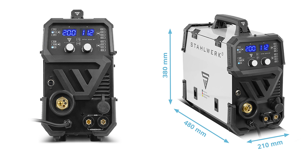 Spawarka Stahlwerk MTM-200 ST - TIG | MIG MAG | MMA | FLUX | Synergia | Lutospawanie - Zestaw - Kolaż