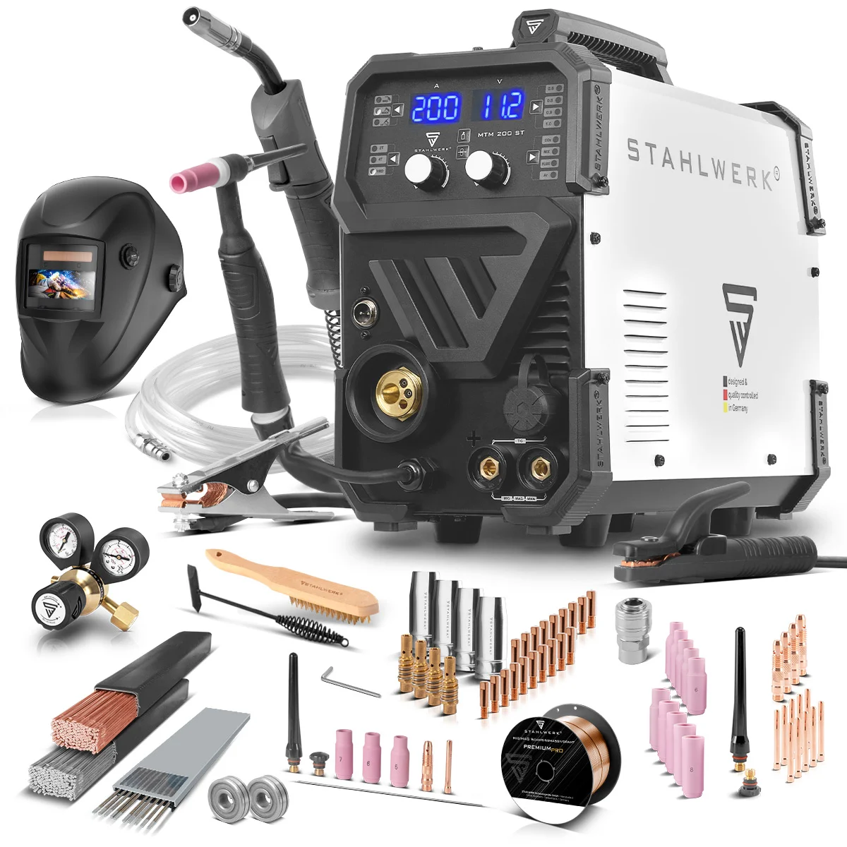 Spawarka Stahlwerk MTM-200 ST - TIG | MIG MAG | MMA | FLUX | Synergia | Lutospawanie - Zestaw - Główne Zdjęcie
