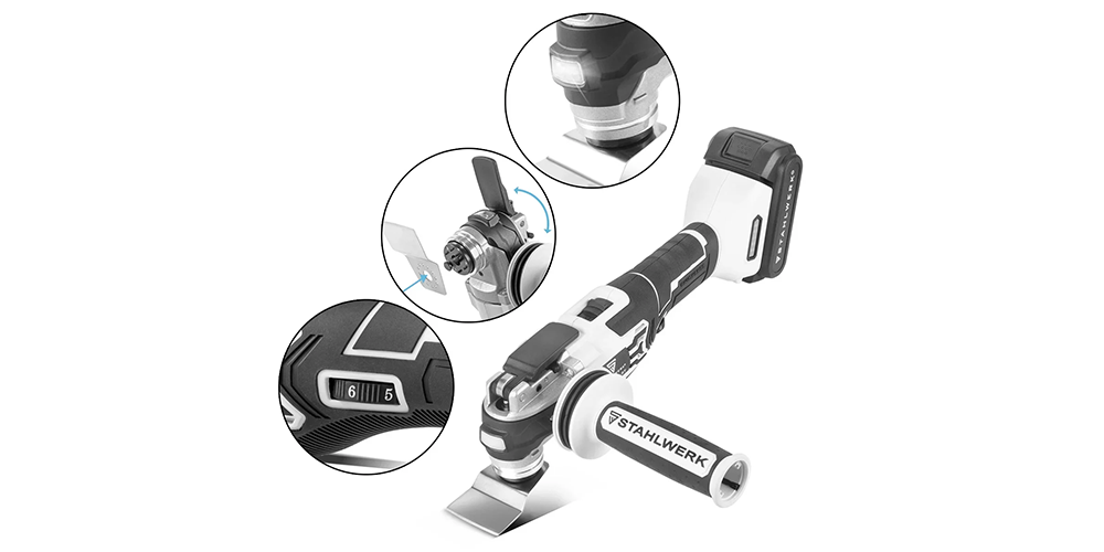 Zestaw akumulatorowy Stahlwerk - Pilarka, Oscylacyjne narzędzie, Wiertarko-wkrętarka - Narzędzie oscylacyjne