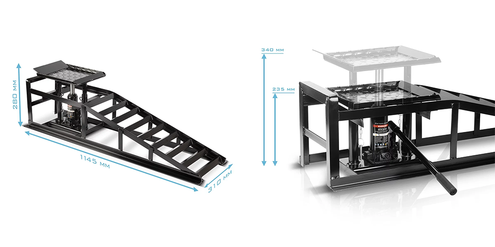 Rampa hydrauliczna Stahlwerk GTH-14 ST - Zestaw 2 podnośników samochodowych - Wymiary