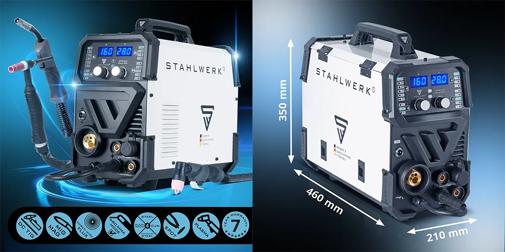 Spawarka Stahlwerk CTM-416 Puls Pro 160A MIG MAG | TIG | MMA | Plazma | FLUX - Kolaż