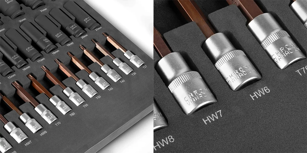 Zestaw kluczy nasadowych STAHLWERK - 43 części | 1/2" - Kolaż