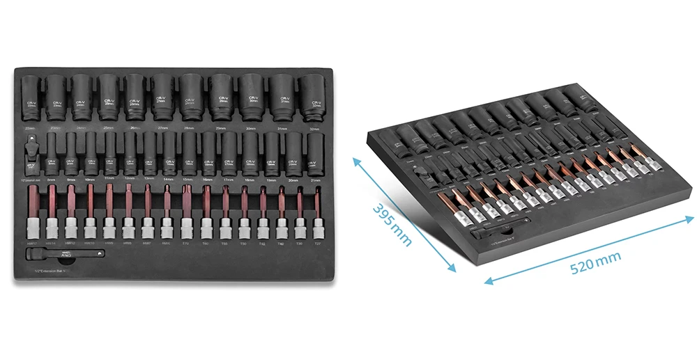Zestaw kluczy nasadowych STAHLWERK - 43 części | 1/2" - Kolaż