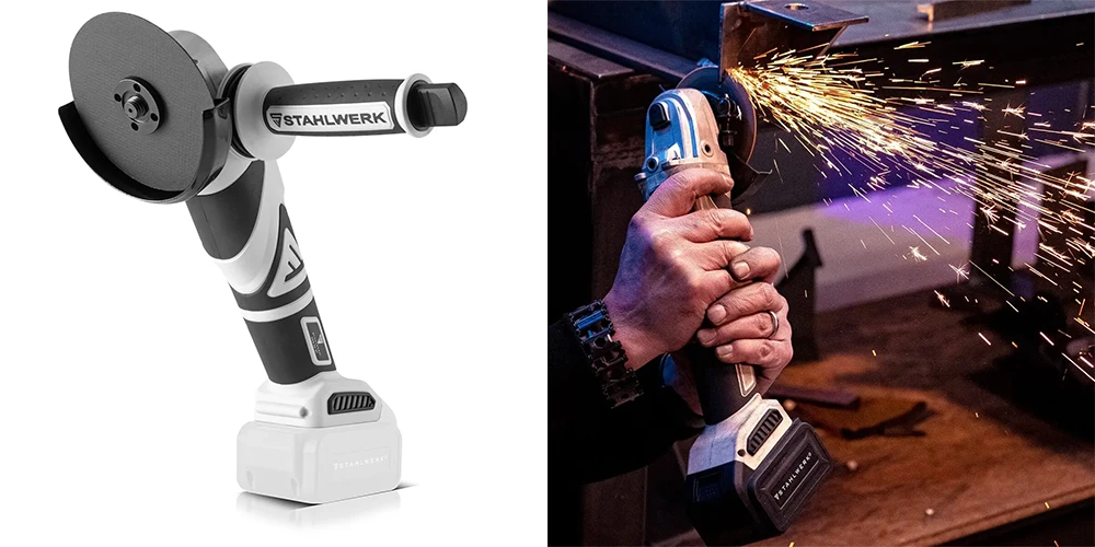Akumulatorowa szlifierka kątowa STAHLWERK AWS-20 ST - 20 V | 0 - 7500 min-1 - Kolaż
