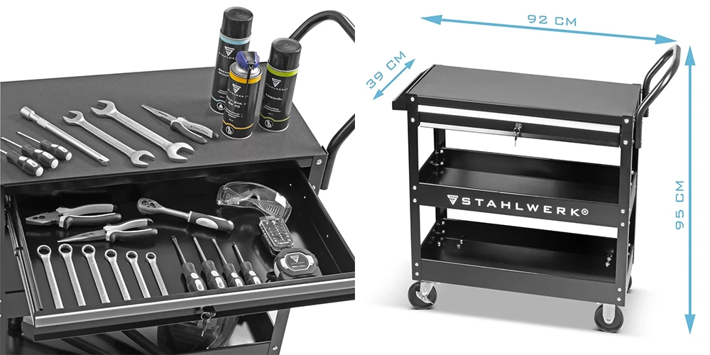 Wózek narzędziowy STAHLWERK WZE-3 ST - nośność 150 kg - Kolaż