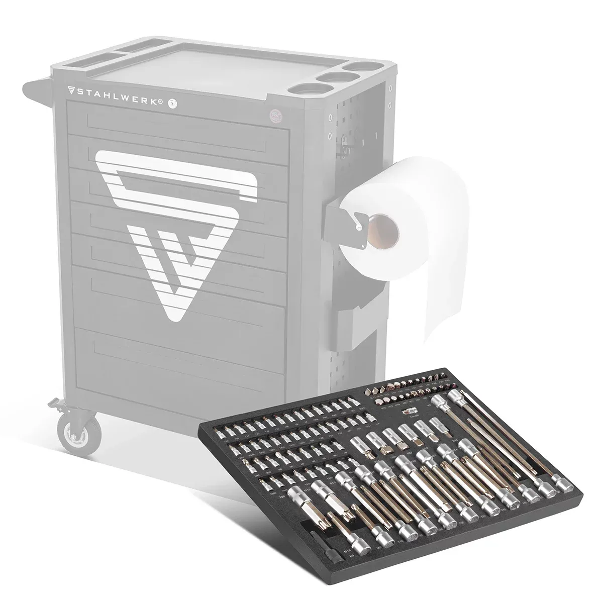 Zestaw kluczy nasadowych i bitów STAHLWERK - 102 części | wkładka do wózka - Główne Zdjęcie