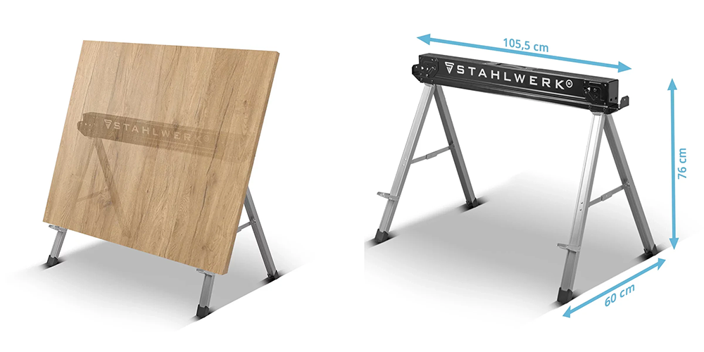Kozły robocze STAHLWERK SB-757 ST - nośność 500 kg - Kolaż