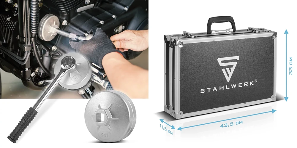 Zestaw kluczy do filtra oleju STAHLWERK - 23 części - Kolaż