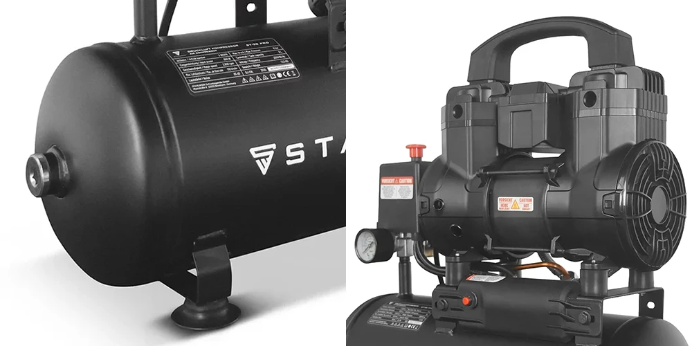 Kompresor bezolejowy STAHLWERK ST-98 Pro - 8 bar | 1,22 KM | 0,90 kW | 9 l - Kolaż