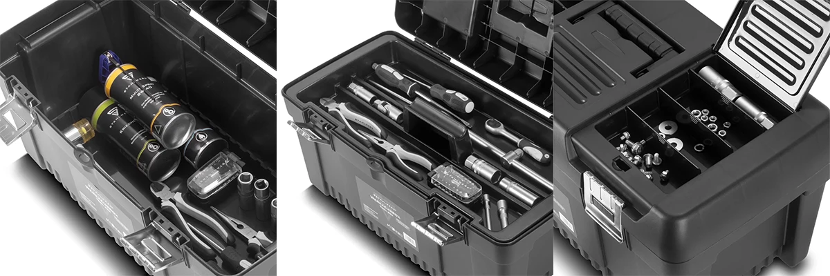 Zestaw 4 skrzynek narzędziowych STAHLWERK - Kolaż