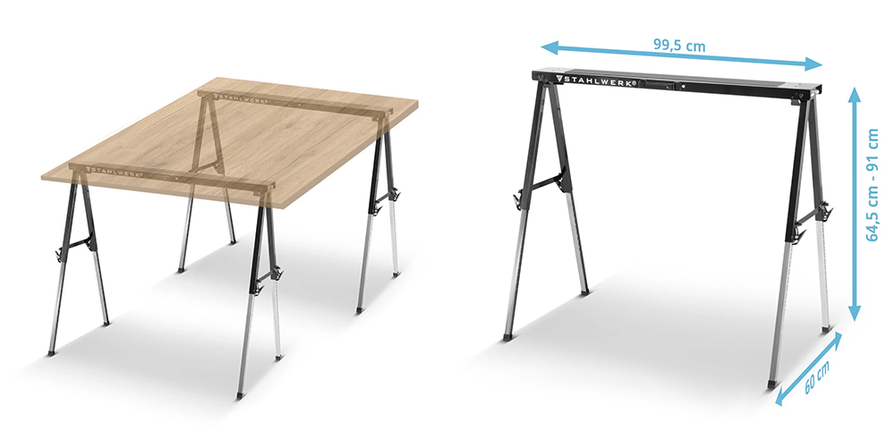 Kozły robocze STAHLWERK SB-910 ST udźwig 150 kg - Kolaż