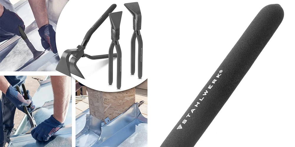 Zestaw szczypiec składanych dekarskich do blach STAHLWERK - 0° | 45° | 90° - Kolaż