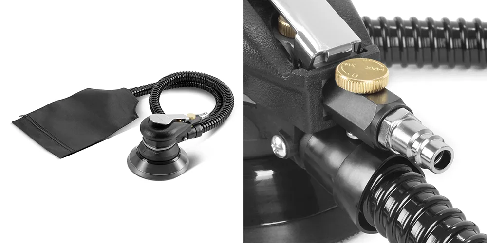 Pneumatyczna szlifierka mimośrodowa STAHLWERK DES-125 ST z zestawem tarcz - Kolaż