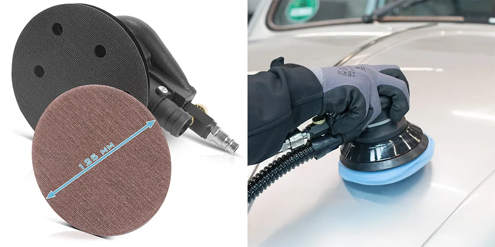 Pneumatyczna szlifierka mimośrodowa STAHLWERK DES-125 ST z zestawem tarcz - Kolaż